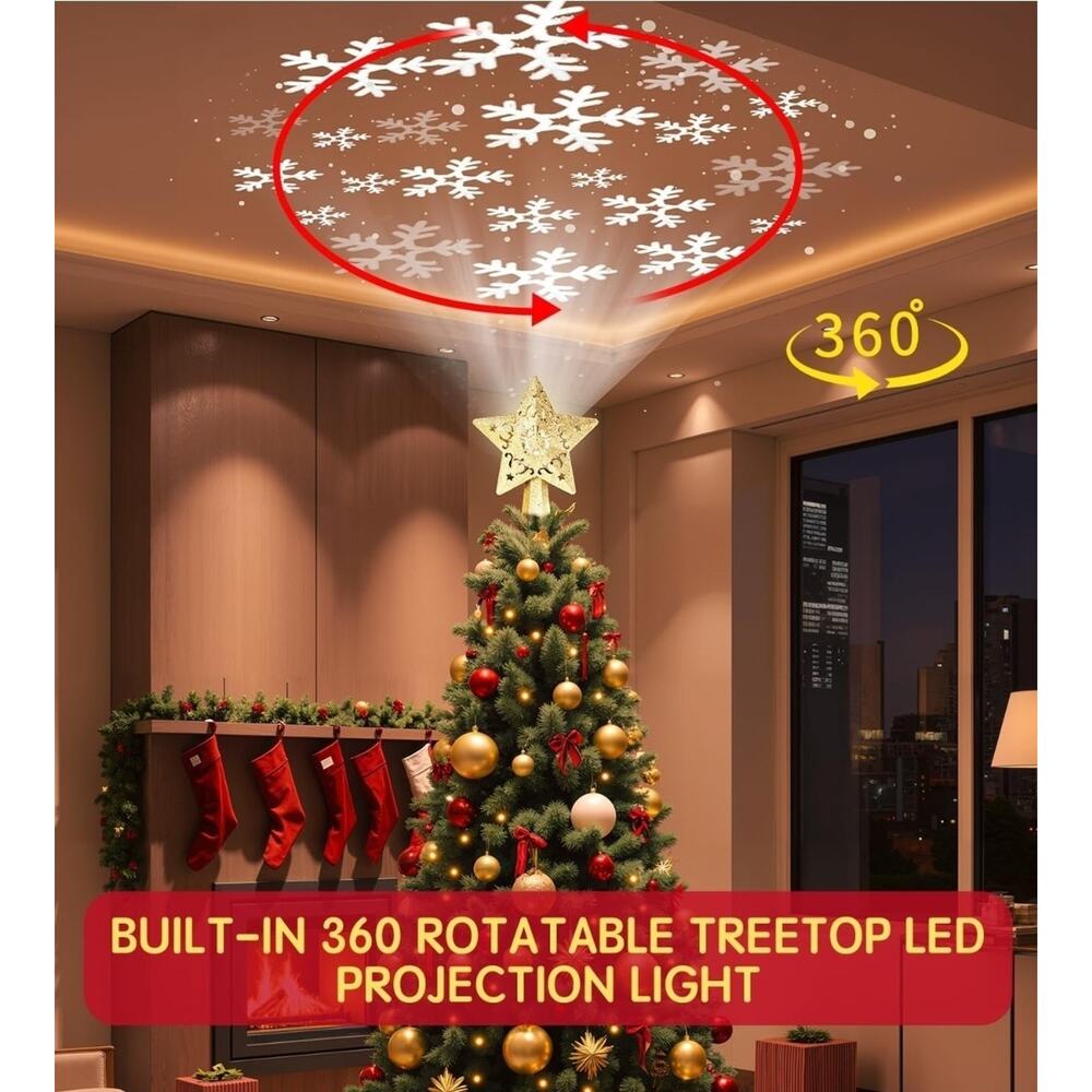 LED Christmas Tree Topper Projector Gold Star 360° Rotating Snowflake Light -... - Picture 5 of 8